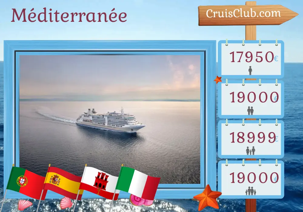 Croisière en Méditerranée de Lisbonne à Civitavecchia à bord du navire Silver Dawn avec des visites au Portugal, en Espagne, à Gibraltar, en Italie et en Tunisie pendant 15 jours
