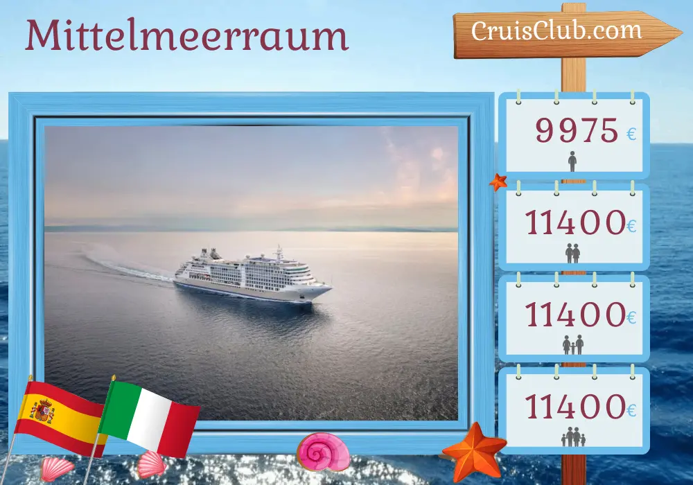 Kreuzfahrt im Mittelmeer von Barcelona nach Civitavecchia an Bord des Silver Dawn Schiffes mit Besuchen in Spanien, Italien und Tunesien für 8 Tage