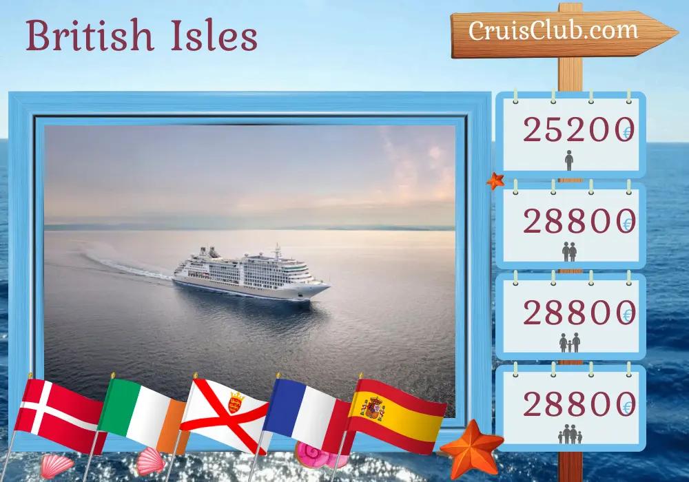 Kreuzfahrt in den Britischen Inseln von Kopenhagen nach Lissabon an Bord des Schiffes Silber-Dämmerung mit Stopps in Dänemark, Irland, Jersey, Frankreich und Spanien für 25 Tage