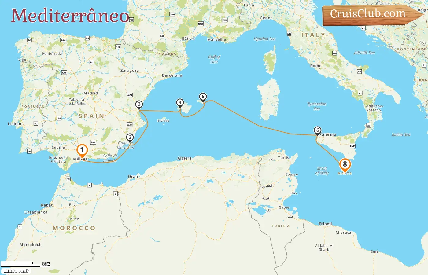 Cruzeiro no Mediterrâneo de Málaga para Valletta a bordo do navio Le Bougainville com visitas à Espanha, Itália e Malta por 8 dias