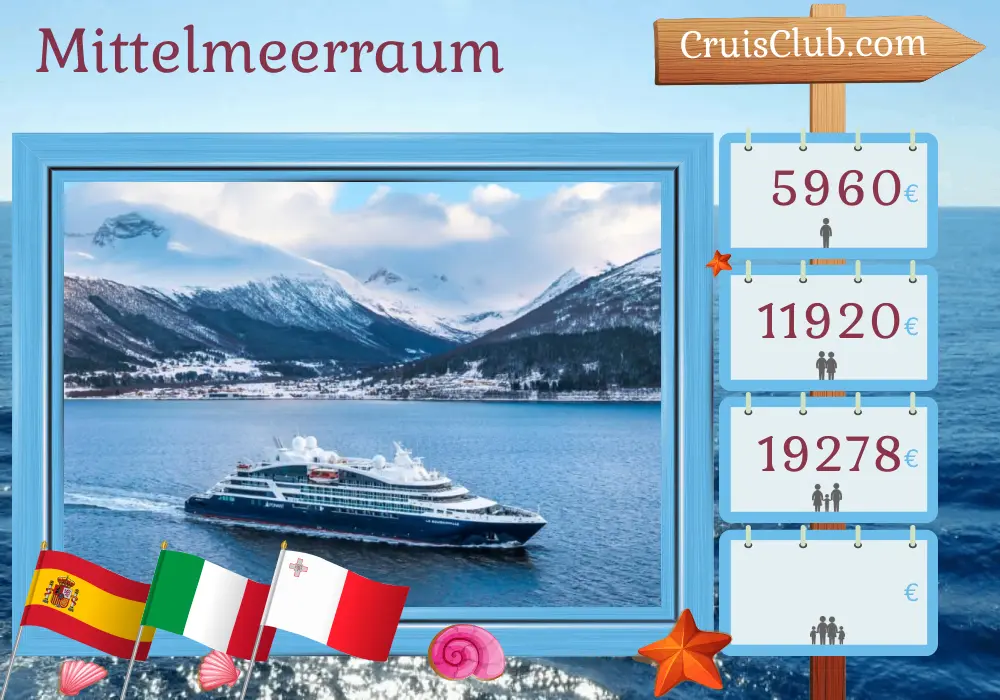 Kreuzfahrt im Mittelmeer von Malaga nach Valletta an Bord des Schiffs Le Bougainville mit Besuchen in Spanien, Italien und Malta für 8 Tage