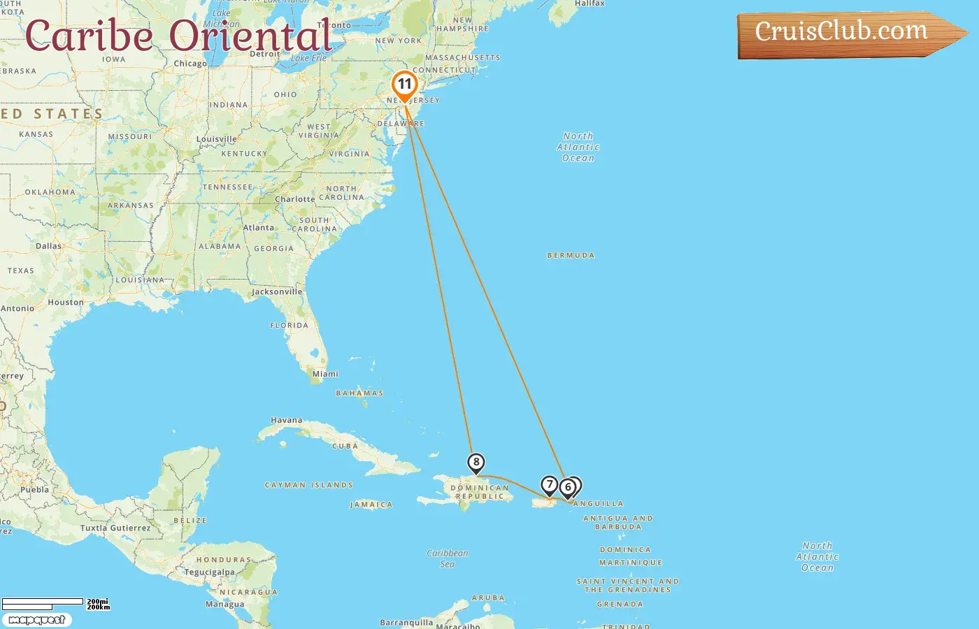 Crucero por el Caribe Oriental desde Philadelphia a bordo del Norwegian Pearl con visitas a Estados Unidos, Islas Vírgenes Británicas, Puerto Rico y República Dominicana durante 11 días