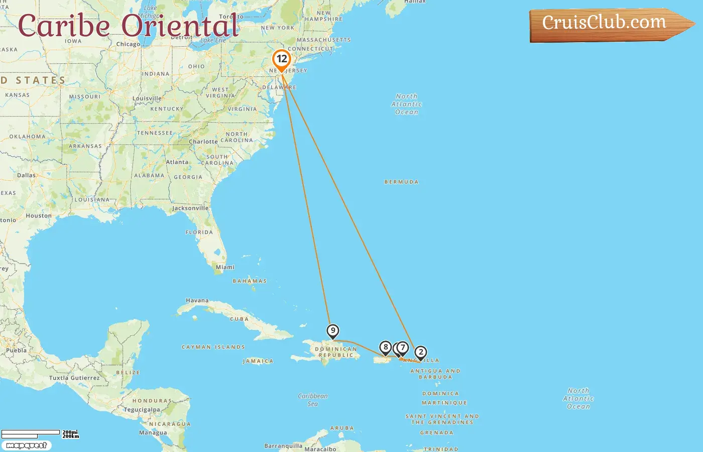 Cruzeiro pelo Caribe Oriental saindo de Filadélfia a bordo do navio Norwegian Pearl com visitas às Ilhas Virgens Britânicas, Porto Rico e República Dominicana por 12 dias