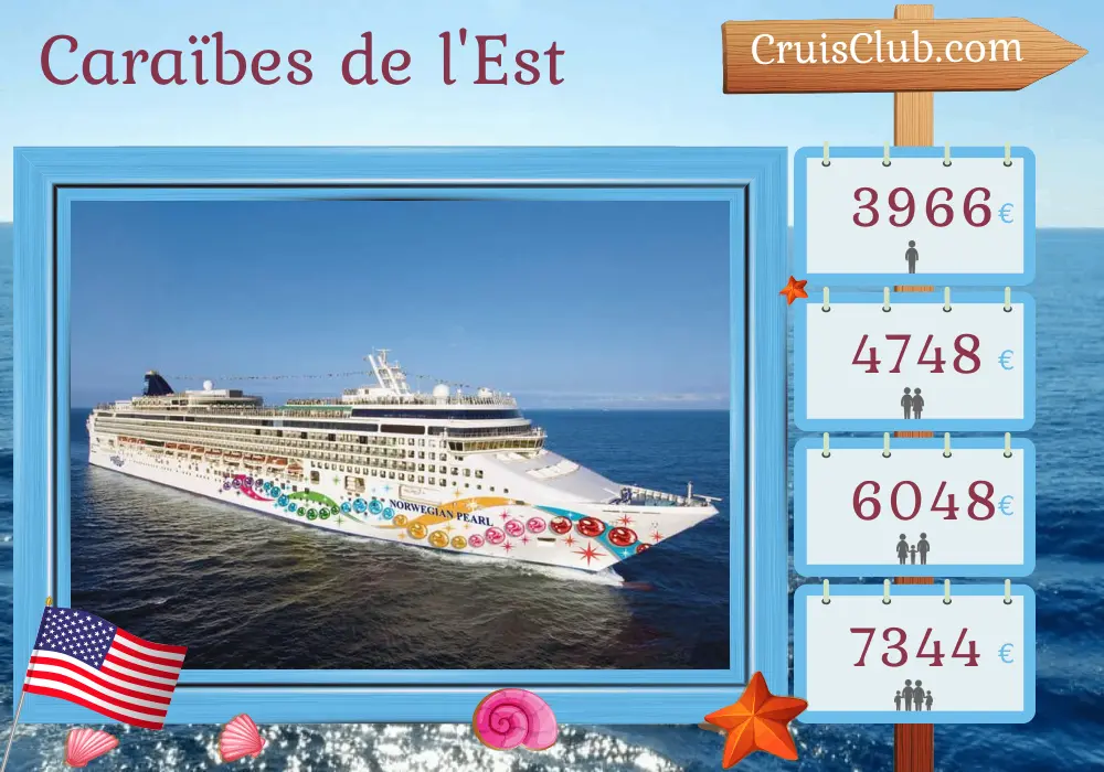 Croisière dans les Caraïbes de l`Est au départ de Philadelphie à bord du navire Norwegian Pearl avec des visites aux États-Unis, aux îles Vierges britanniques, à Porto Rico et en République dominicaine pendant 12 jours