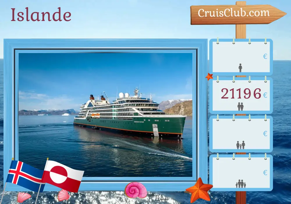 Croisière en Islande au départ de Reykjavik à bord du navire Seabourn Venture avec des escales en Islande et au Groenland pendant 11 jours