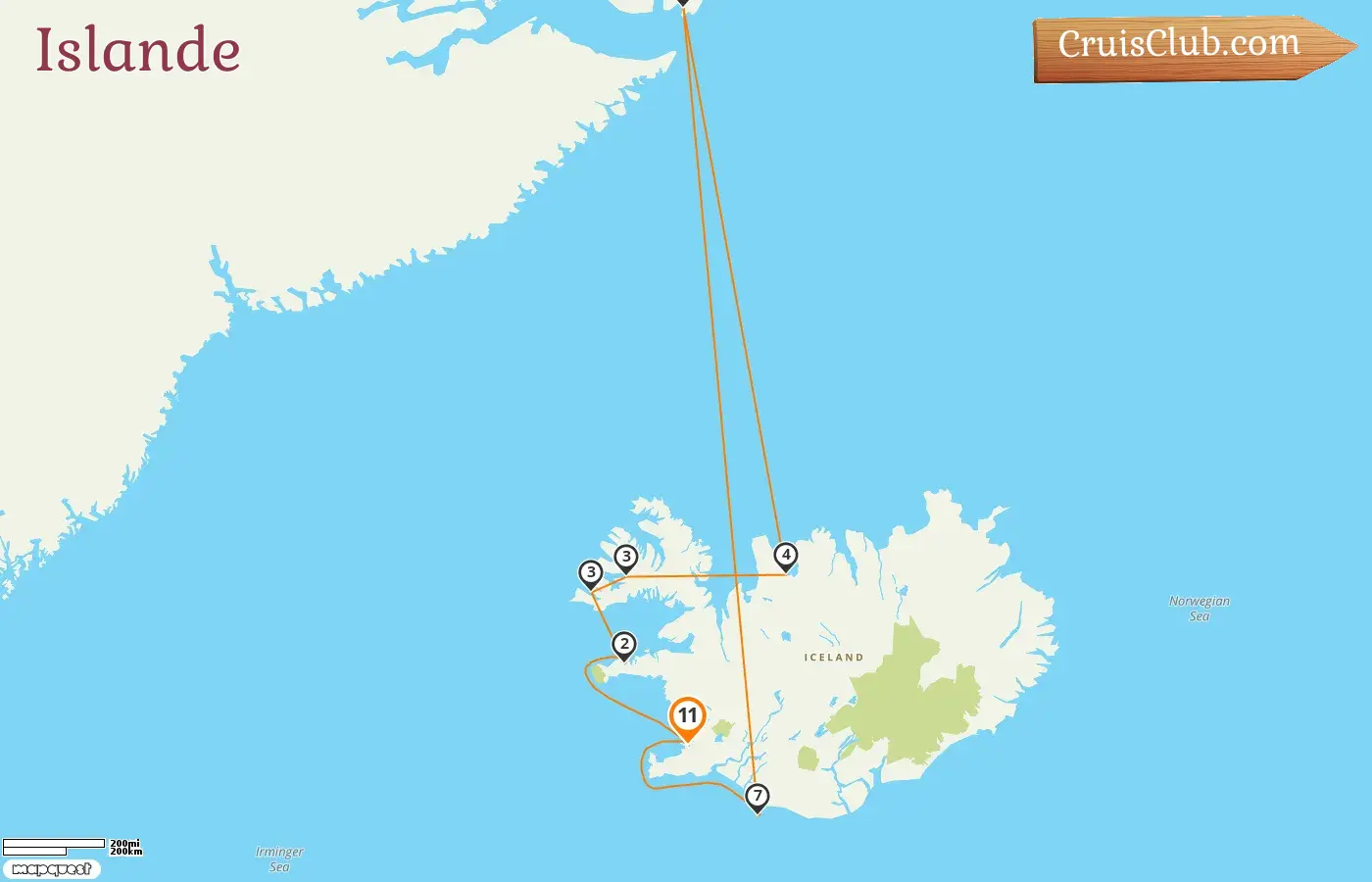 Croisière en Islande au départ de Reykjavik à bord du navire Seabourn Venture avec des escales en Islande et au Groenland pendant 11 jours