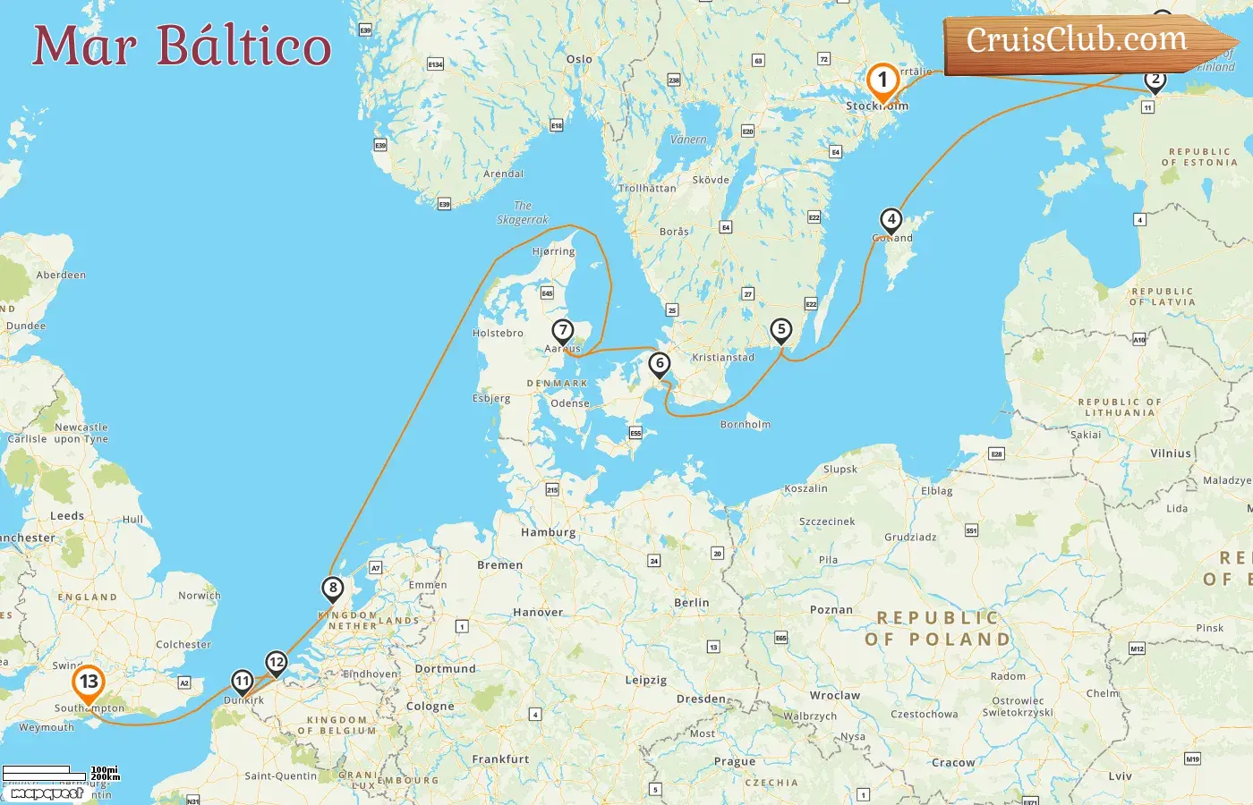Crucero por el Mar Báltico de Estocolmo a Southampton a bordo del barco Oceania Sirena con visitas a Suecia, Estonia, Finlandia, Dinamarca, Países Bajos, Francia y Bélgica durante 13 días