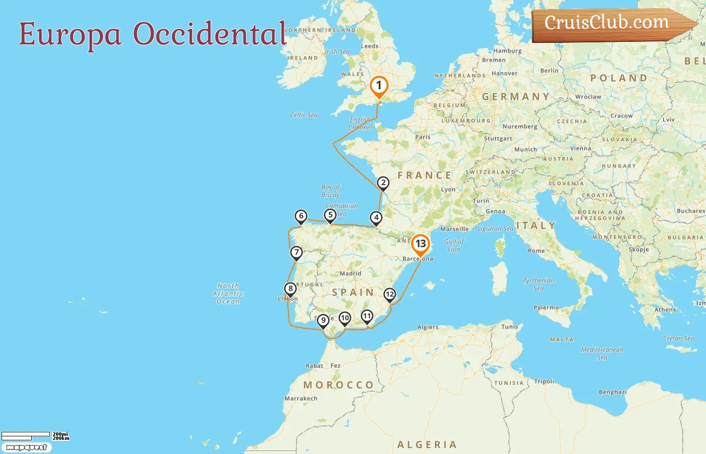 Crucero por Europa Occidental de Southampton a Barcelona a bordo del barco Oceania Sirena con visitas a Francia, España y Portugal durante 13 días