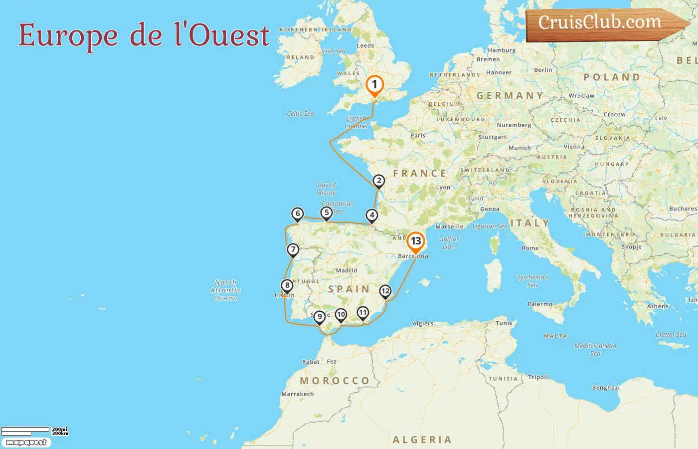 Croisière en Europe de l`Ouest de Southampton à Barcelone à bord du navire Oceania Sirena avec des visites en France, en Espagne et au Portugal pendant 13 jours