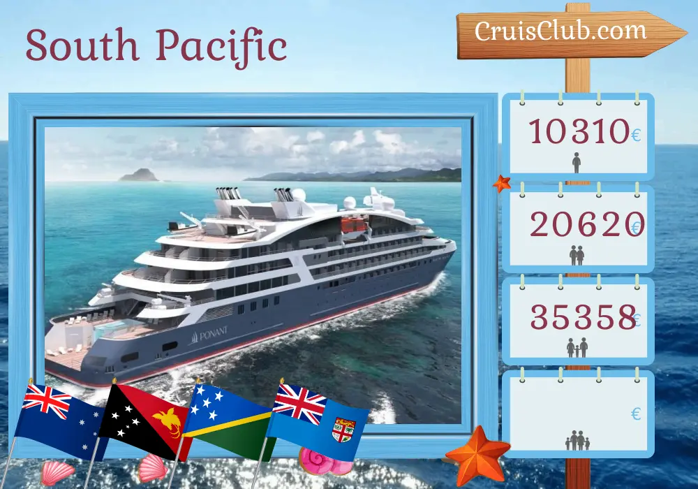 Cruise in the South Pacific from Darwin to Lautoka aboard Le Jacques Cartier ship with visits to Australia, Papua New Guinea, Vanuatu, and Fiji for 17 days