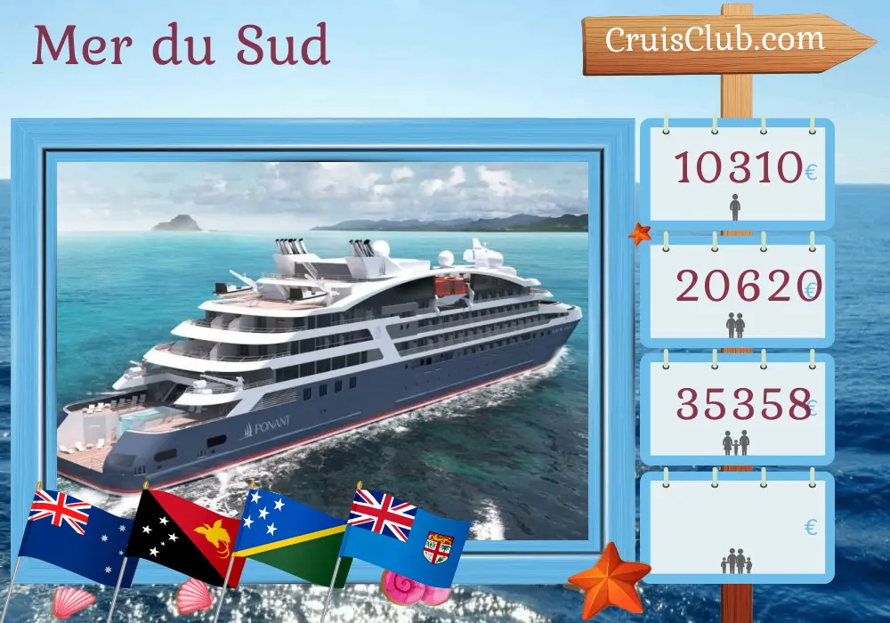 Croisière dans le Pacifique Sud de Darwin à Lautoka à bord du navire Le Jacques Cartier avec des escales en Australie, en Papouasie-Nouvelle-Guinée, au Vanuatu et aux Fidji pendant 17 jours