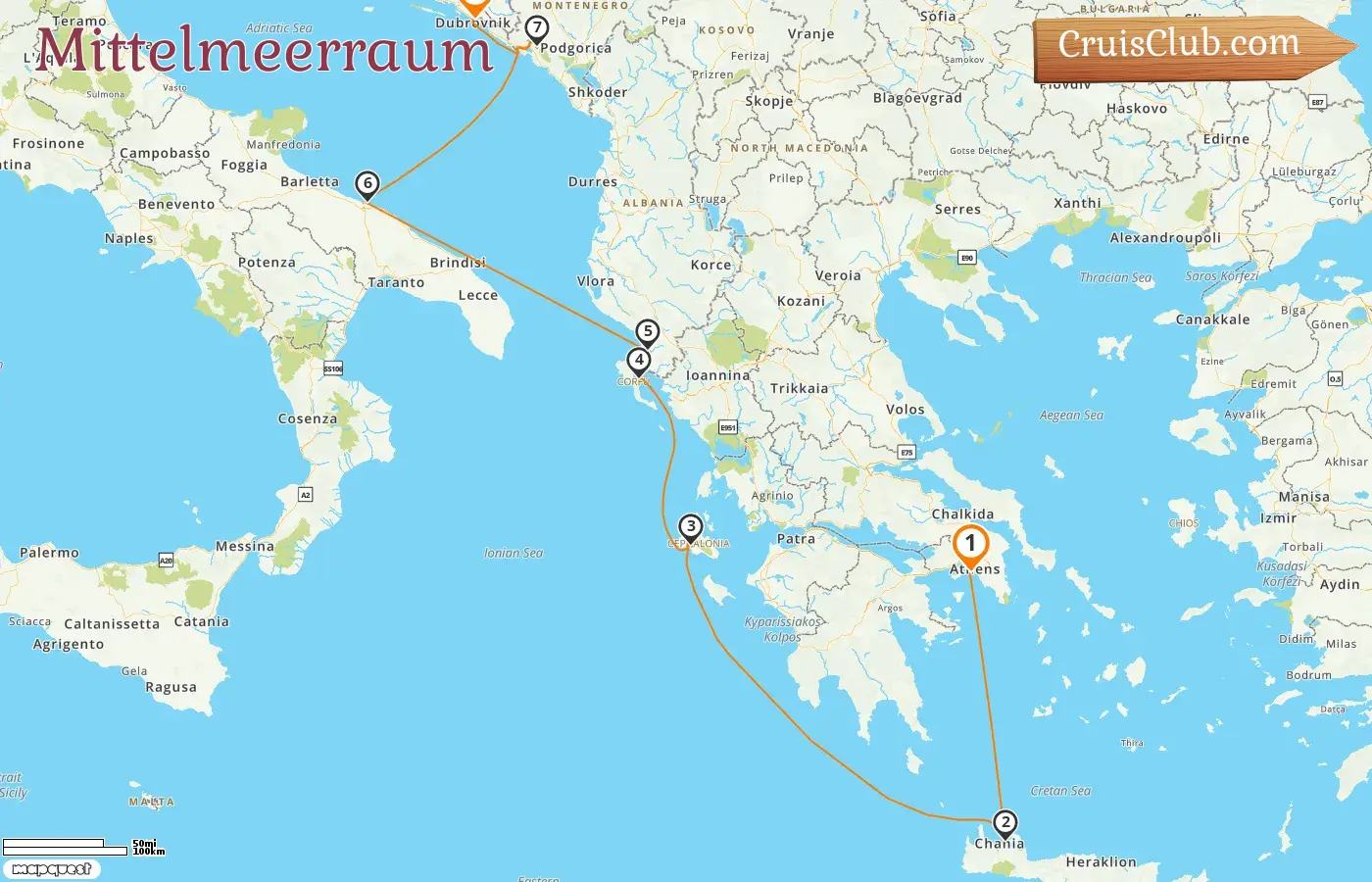 Kreuzfahrt im Mittelmeer von Piräus nach Dubrovnik an Bord des Schiffes Oceania Regatta mit Besuchen in Griechenland, Albanien, Italien, Montenegro und Kroatien für 8 Tage