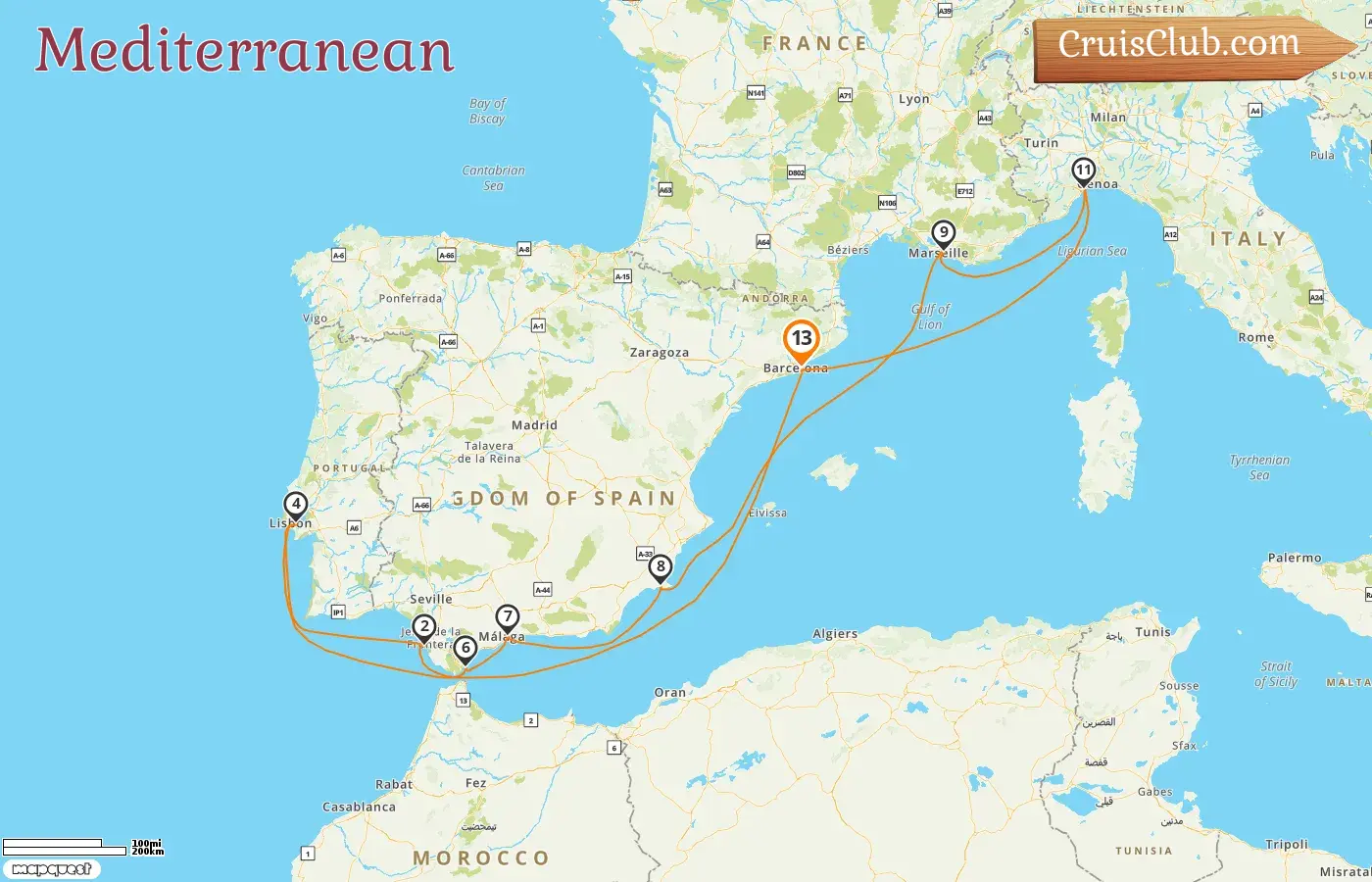 Cruise in the Mediterranean from Barcelona aboard Costa Diadema ship with visits to Spain, Gibraltar, France, and Italy for 13 days