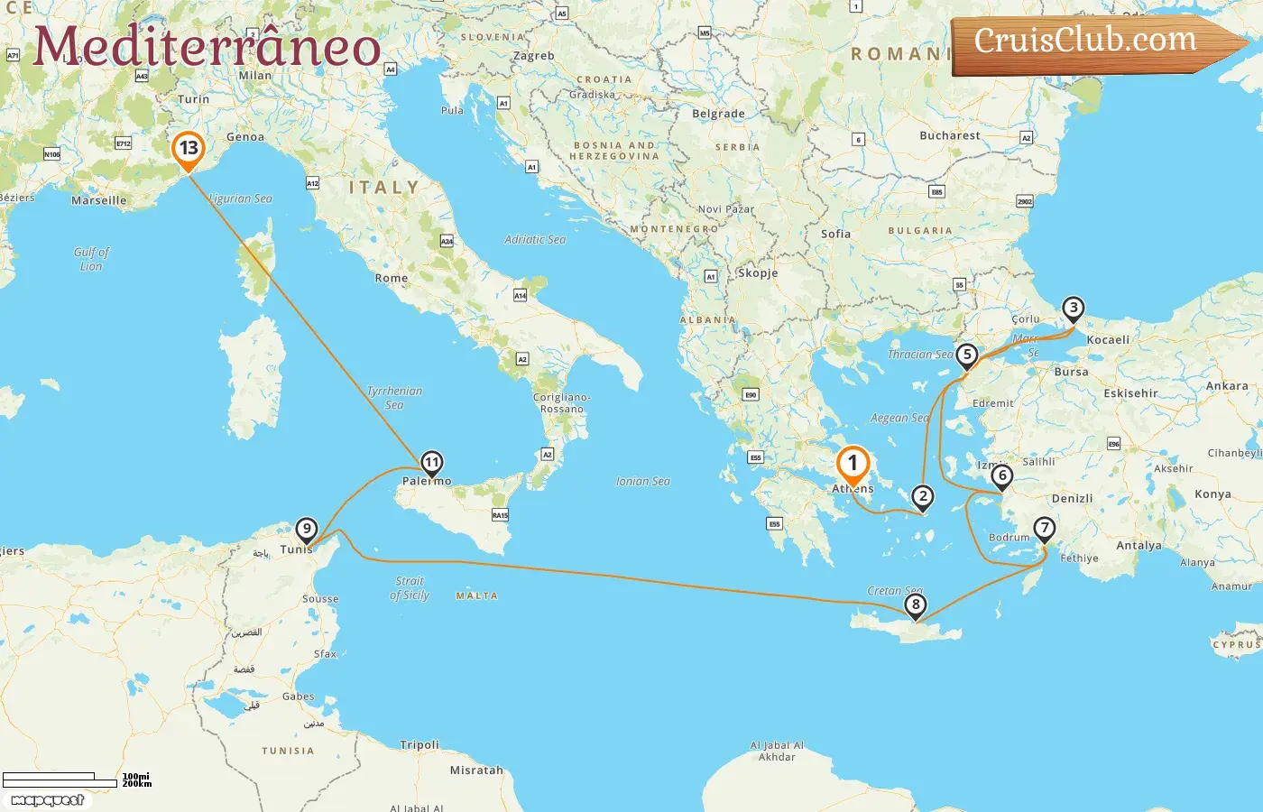 Cruzeiro no Mediterrâneo de Pireu a Monte Carlo a bordo do navio Oceania Regatta com visitas à Grécia, Turquia, Tunísia, Itália e Mônaco por 13 dias