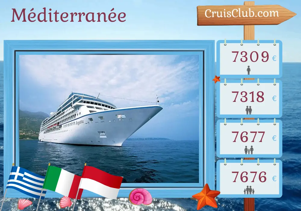 Croisière en Méditerranée de Le Pirée à Monte-Carlo à bord du navire Oceania Regatta avec des escales en Grèce, en Turquie, en Tunisie, en Italie et à Monaco pendant 13 jours