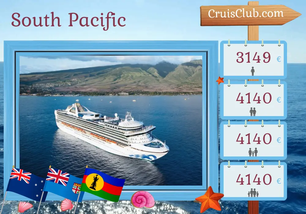 Kreuzfahrt im Südpazifik von Brisbane an Bord des Schiffes Grand Princess mit Stopps in Australien, Fidschi, Vanuatu und Neukaledonien für 15 Tage