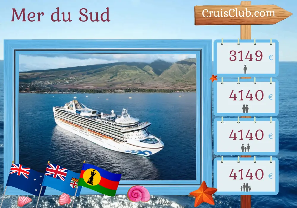 Croisière dans le Pacifique Sud au départ de Brisbane à bord du navire Grand Princess avec escales en Australie, aux Fidji, au Vanuatu et en Nouvelle-Calédonie pendant 15 jours