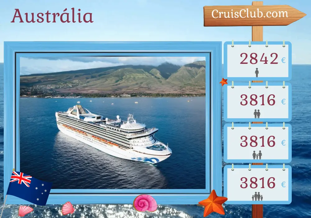 Cruzeiro na Austrália a partir de Brisbane a bordo do navio Grand Princess com visitas à Austrália por 13 dias