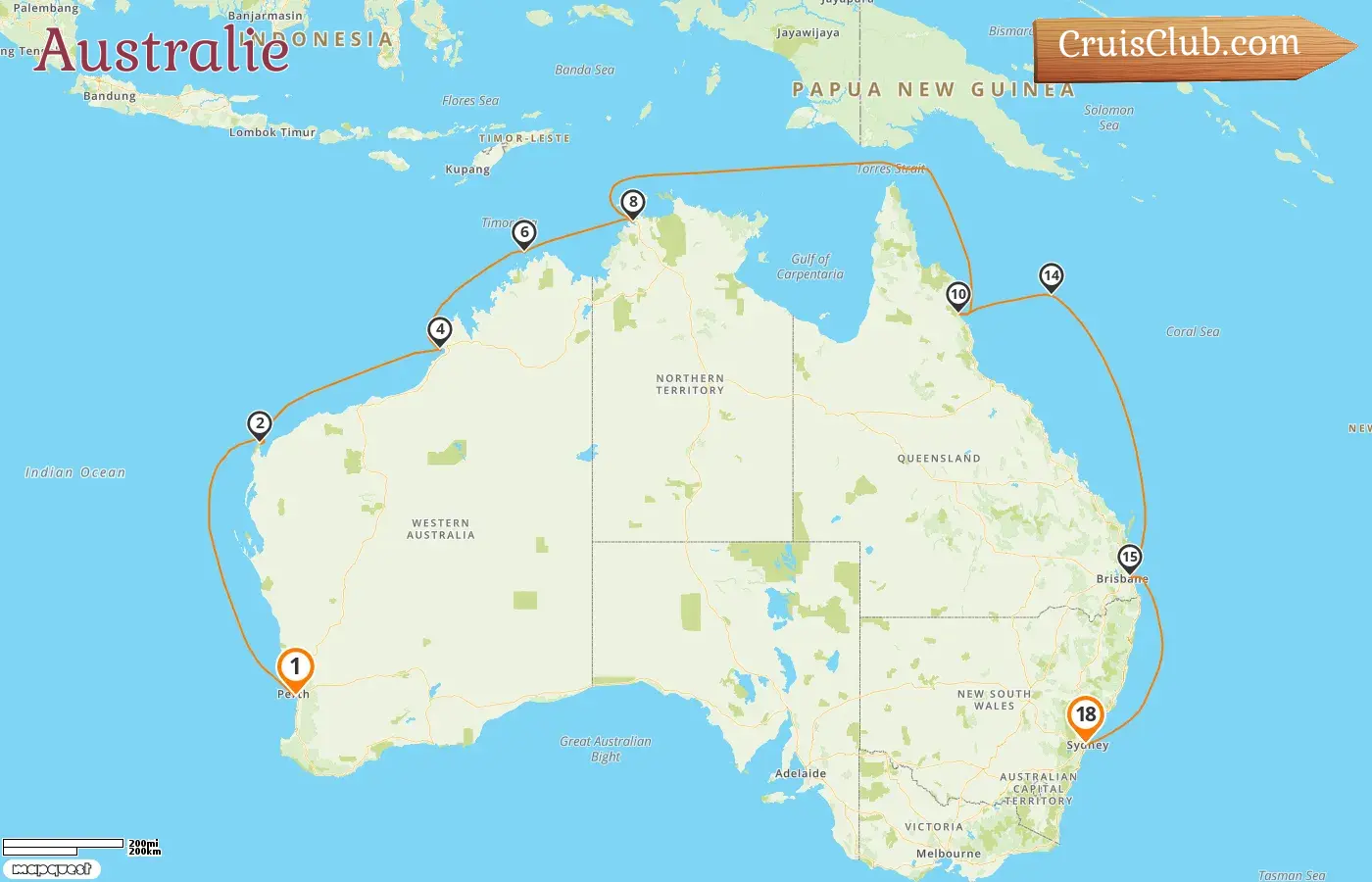 Croisière en Australie de Fremantle / Perth à Sydney à bord du navire Grand Princess avec escales en Australie pendant 18 jours