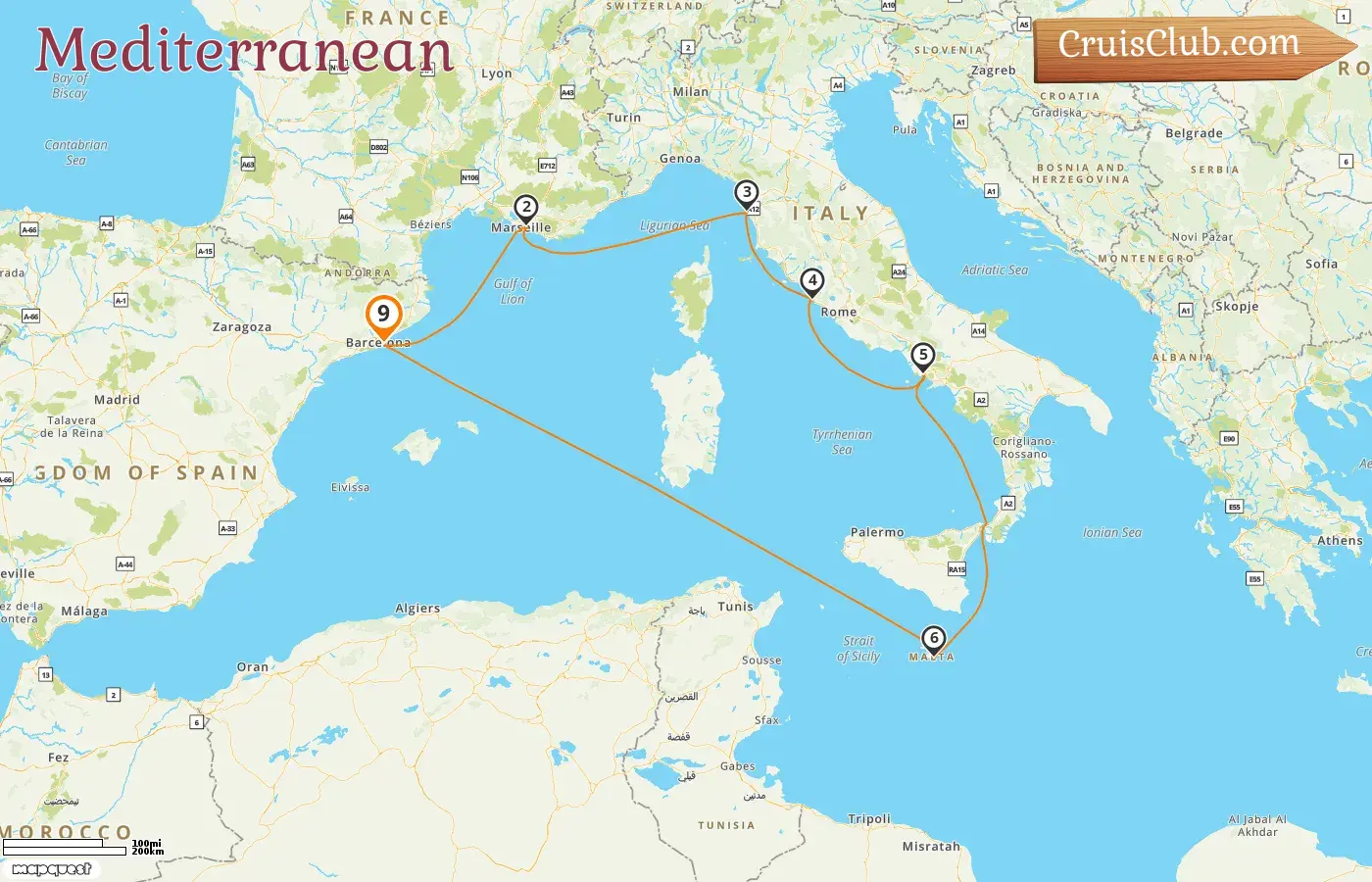 Cruise in the Mediterranean from Barcelona aboard Carnival Freedom ship with visits to Spain, France, Italy, and Malta for 9 days