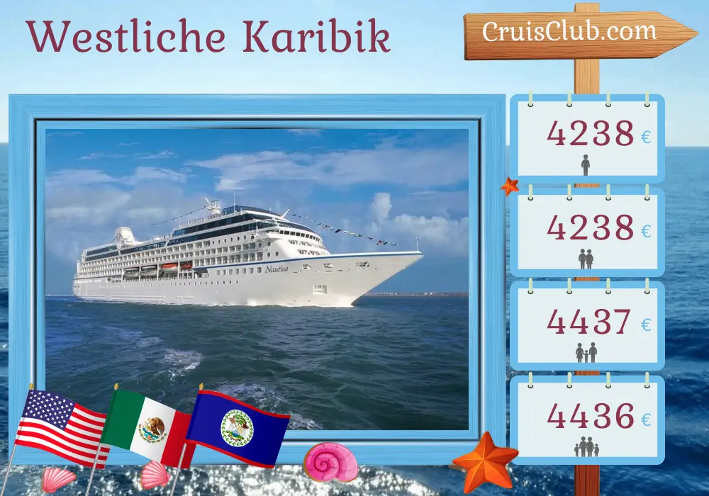 Kreuzfahrt in der westlichen Karibik ab Miami an Bord des Schiffes Oceania Nautica mit Besuchen in den USA, Mexiko, Honduras und Belize für 8 Tage