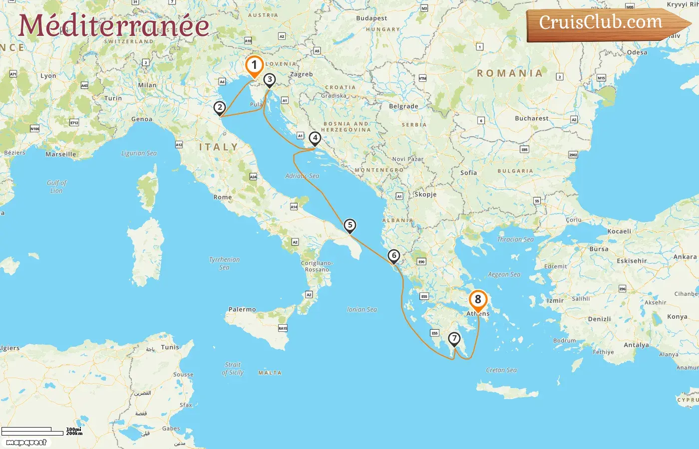 Croisière en Méditerranée de Trieste à Le Pirée à bord du navire Oceania Allura avec des visites en Italie, en Croatie et en Grèce pendant 8 jours