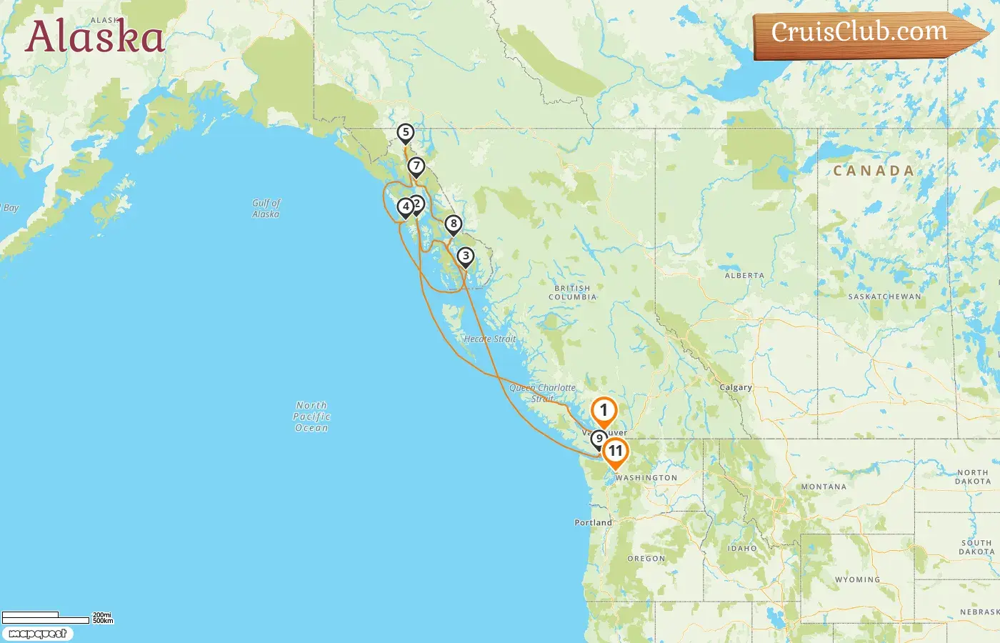 Crucero por Alaska desde Vancouver a Seattle a bordo del barco Oceania Riviera con visitas a Canadá y EE. UU. durante 11 días