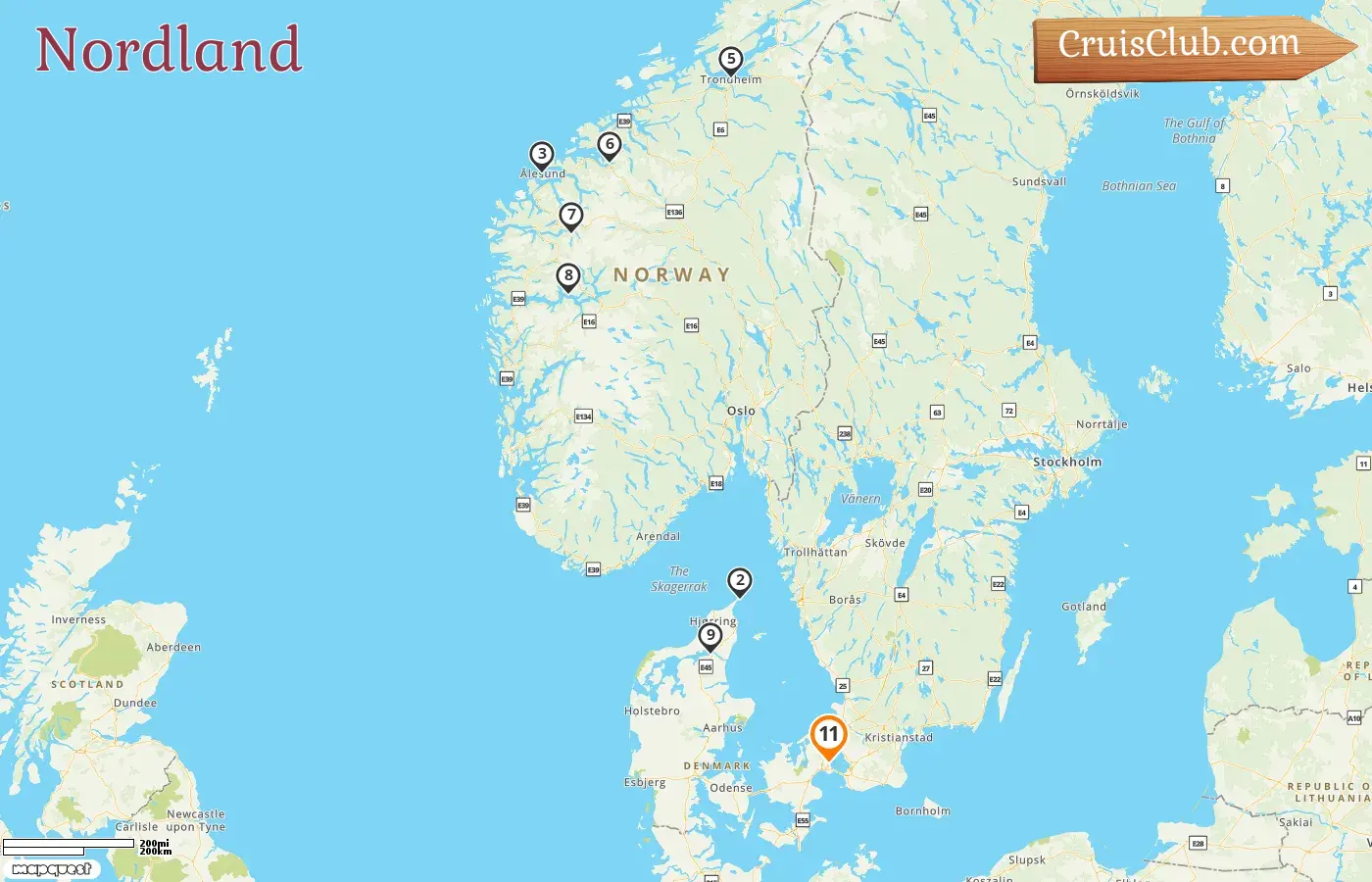 Croisière dans le Nordland depuis Copenhague à bord du navire Silver Dawn avec visites au Danemark et en Norvège pendant 11 jours