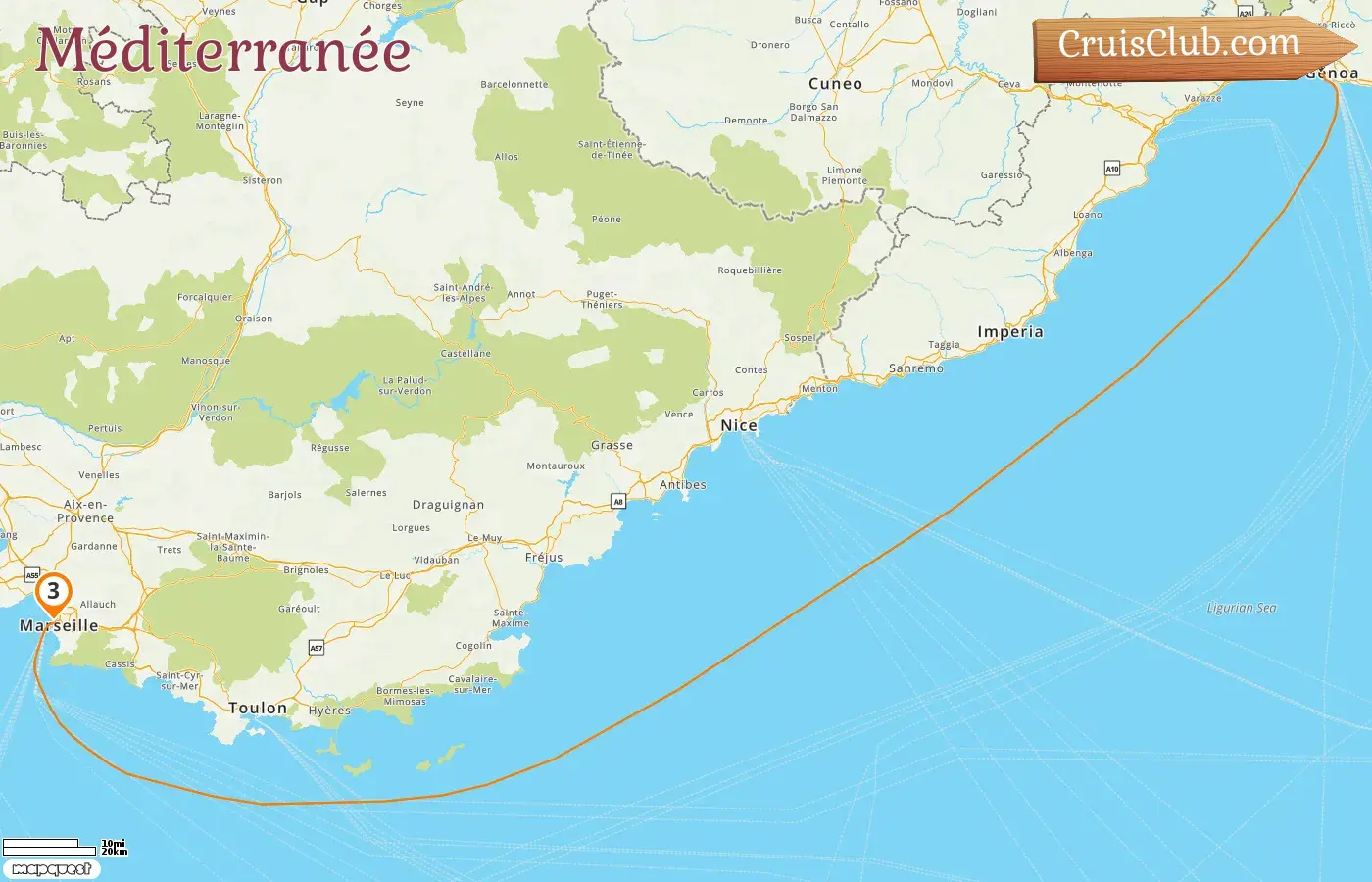 Croisière en Méditerranée au départ de Marseille à bord du navire Costa Favolosa avec des visites en France et en Italie pendant 3 jours