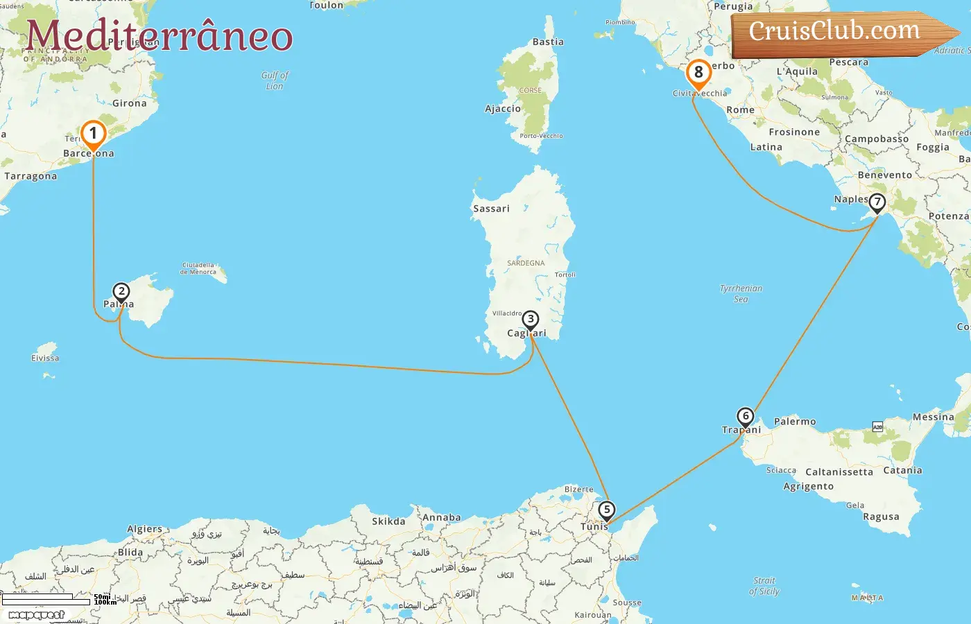 Cruzeiro no Mediterrâneo de Barcelona a Civitavecchia a bordo do navio Silver Muse com paradas na Espanha, Itália e Tunísia por 8 dias