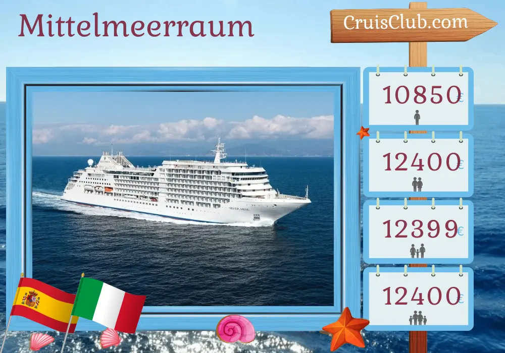 Kreuzfahrt im Mittelmeer von Barcelona nach Civitavecchia an Bord des Schiffes Silver Muse mit Stopps in Spanien, Italien und Tunesien für 8 Tage