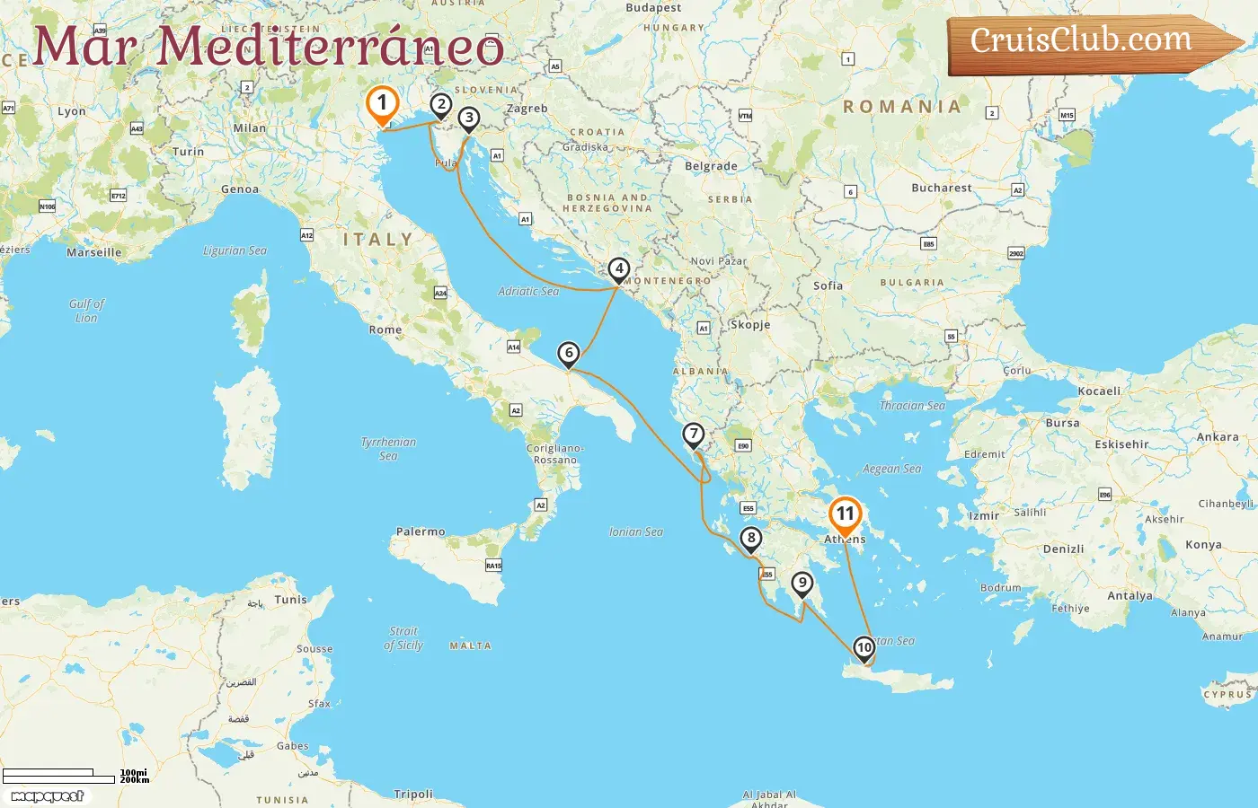 Crucero por el Mediterráneo desde Venecia a El Pireo a bordo del barco Silver Spirit con visitas a Italia, Eslovenia, Croacia y Grecia durante 11 días
