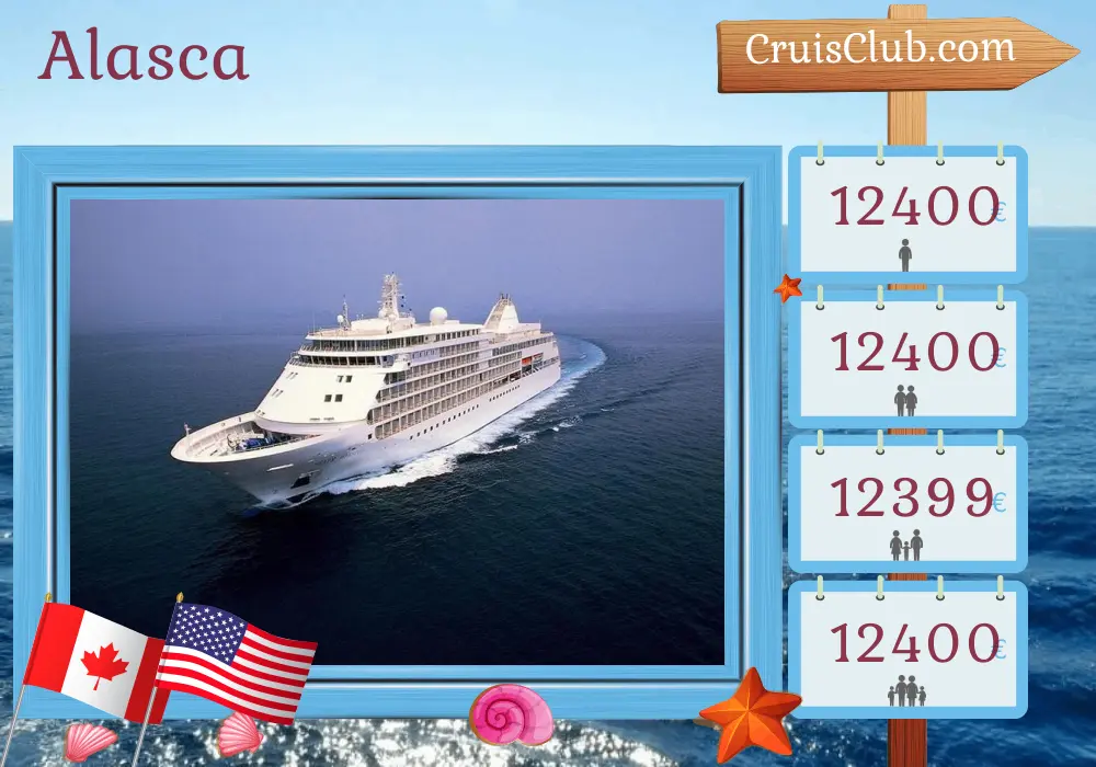Cruzeiro no Alasca de Vancouver a Anchorage a bordo do navio Silver Whisper com visitas ao Canadá e EUA por 8 dias