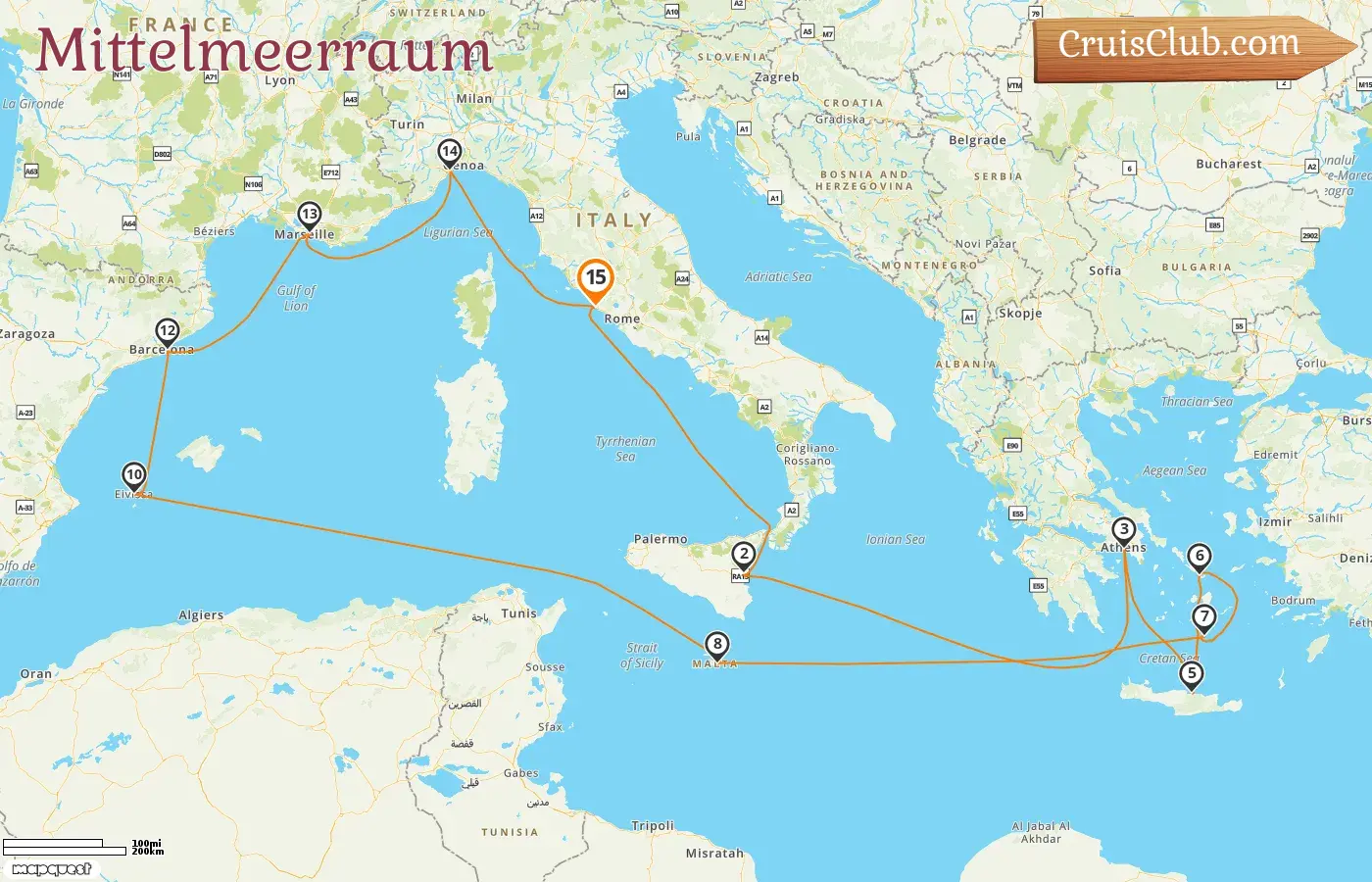 Kreuzfahrt im Mittelmeer ab Civitavecchia mit dem Schiff Costa Fascinosa mit Besuchen in Italien, Griechenland, Malta, Spanien und Frankreich für 15 Tage