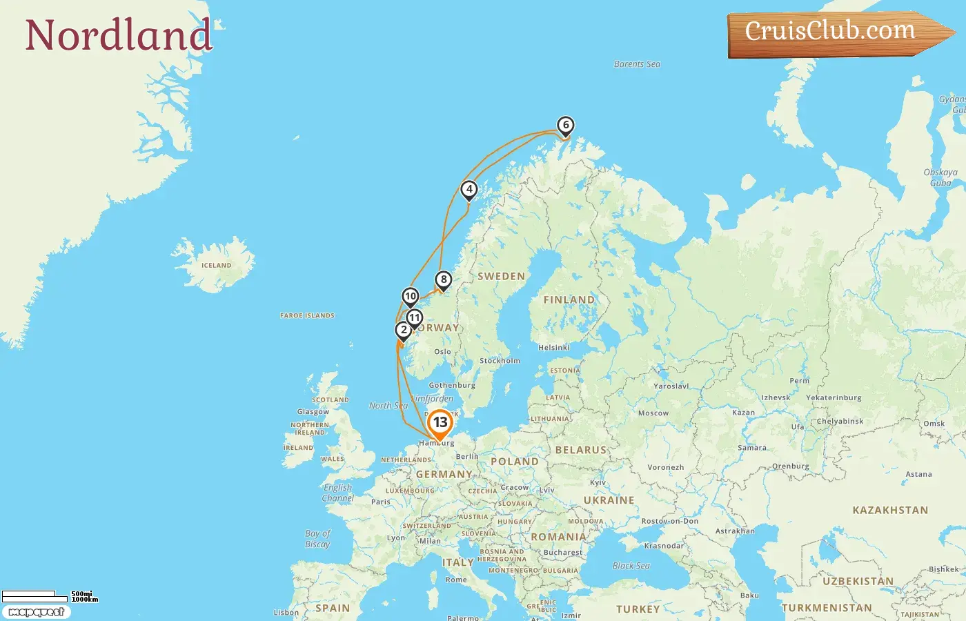 Crucero por el Norte desde Hamburgo a bordo del barco Costa Favolosa con visitas a Alemania y Noruega por 13 días