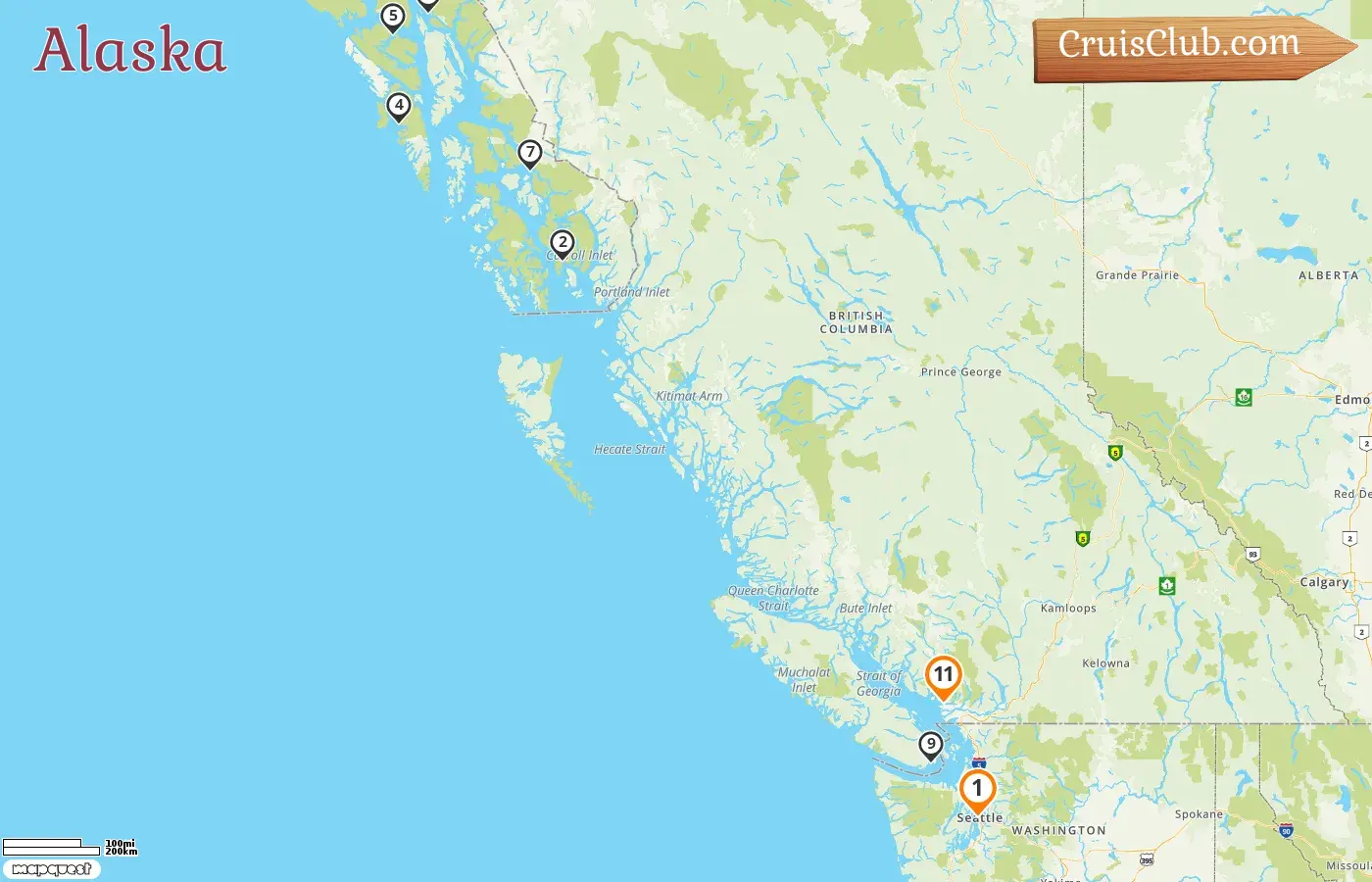 Croisière en Alaska de Seattle à Vancouver à bord du navire Oceania Riviera avec des visites aux États-Unis et au Canada pendant 11 jours