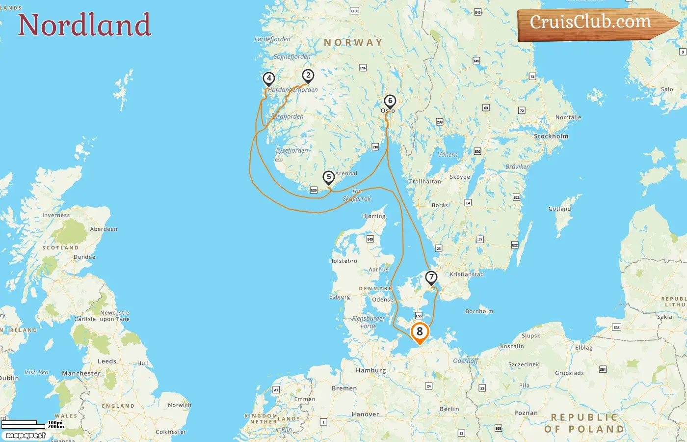 Crucero por el Norte desde Warnemünde a bordo del barco MSC Magnifica con visitas a Alemania, Noruega y Dinamarca durante 8 días