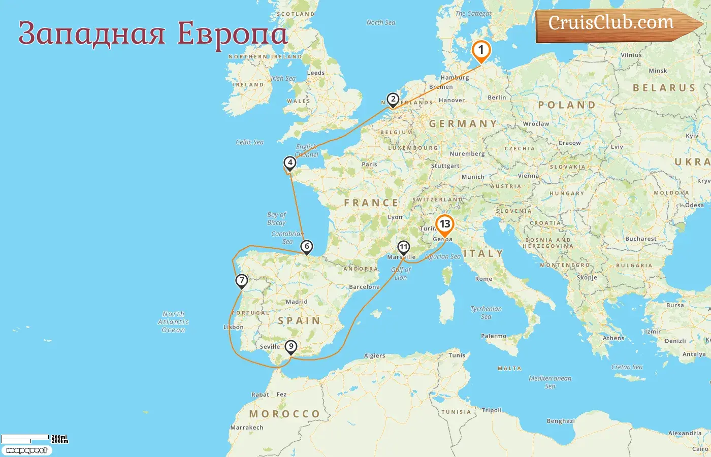 Круиз по Западной Европе из Варнемюнде в Геную на борту судна MSC Magnifica с посещением Германии, Франции, Испании и Италии продолжительностью 13 дней