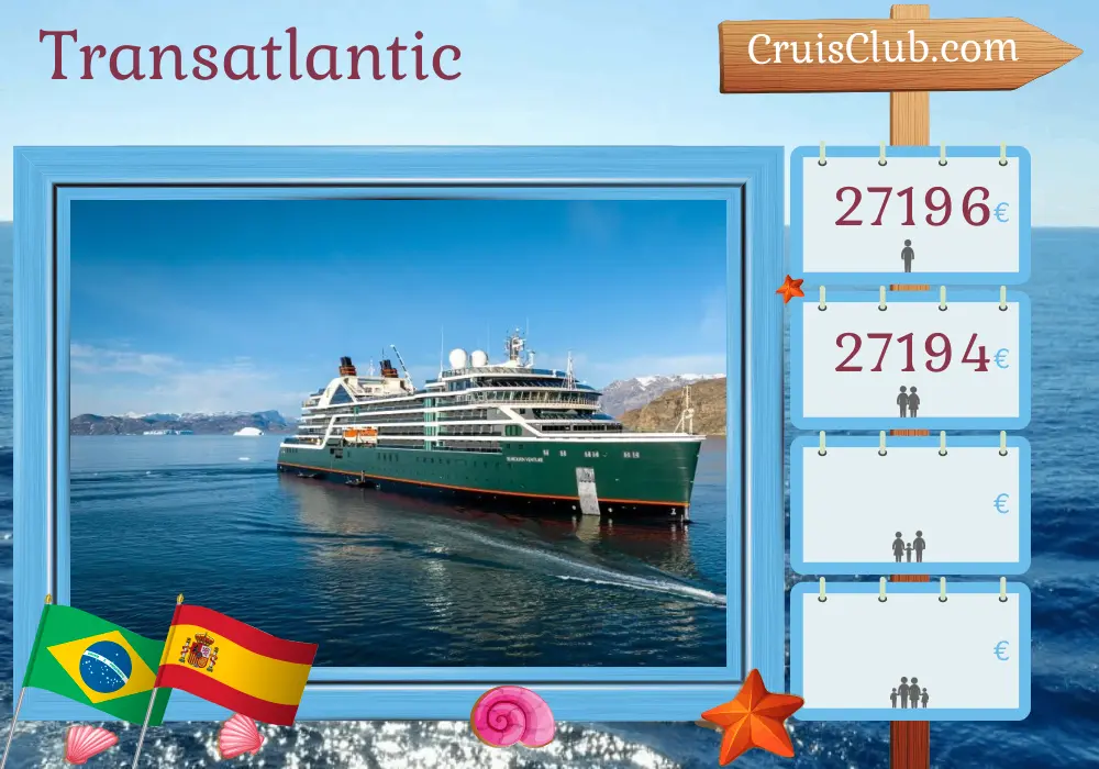 Cruise in the Transatlantic from Ushuaia to Barcelona aboard Seabourn Venture ship with visits to Argentina, Uruguay, Brazil, Spain, and Morocco for 37 days