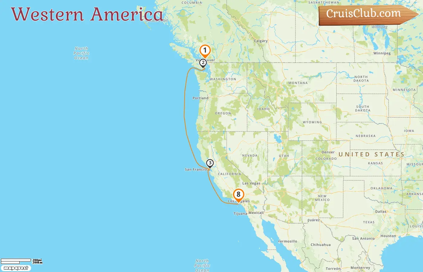 Cruise in the Western America from Vancouver to Los Angeles aboard Star Princess ship with visits to Canada and USA for 8 days