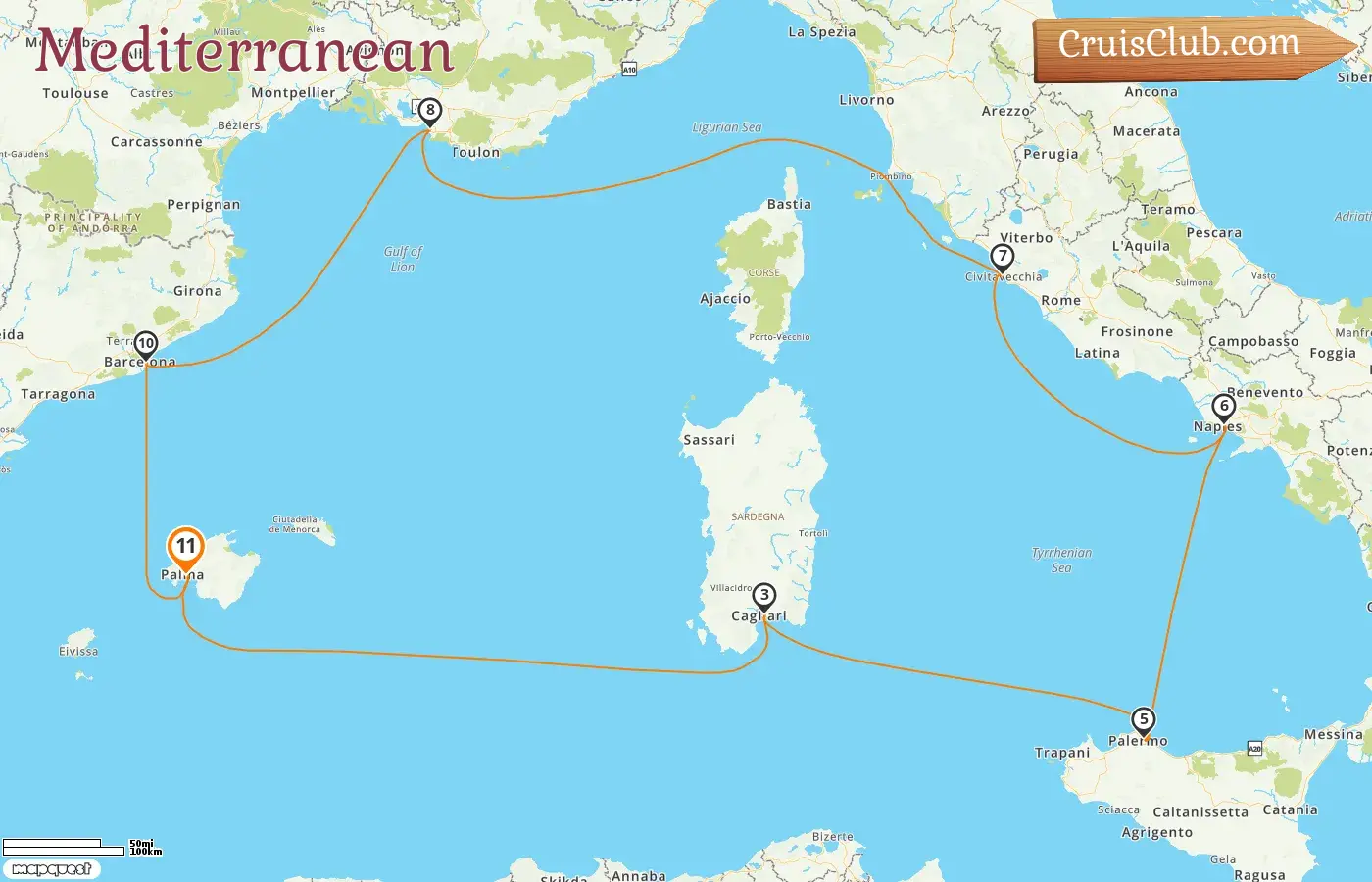 Cruise in the Mediterranean from Palma aboard Mein Schiff Flow ship with visits to Spain, Italy, and France for 11 days