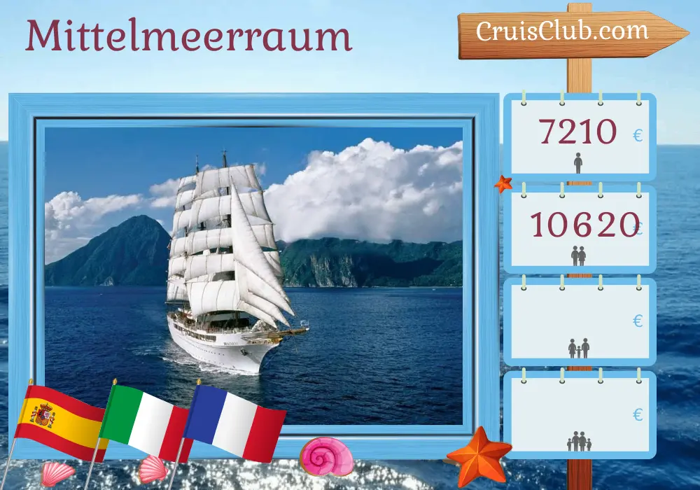 Kreuzfahrt im Mittelmeer von Palma nach Livorno an Bord des Schiffes Sea Cloud II mit Stopps in Spanien, Italien und Frankreich für 9 Tage