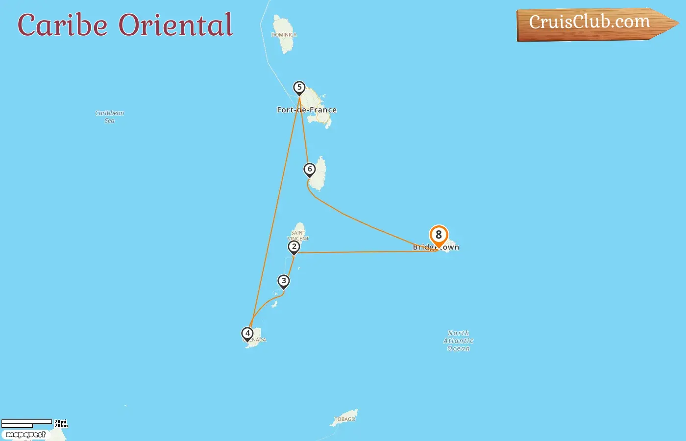 Cruzeiro no Caribe Oriental saindo de Bridgetown a bordo do navio Sea Cloud II com visitas a Barbados, São Vicente e Granadinas, Granada, Martinica e Santa Lúcia por 8 dias