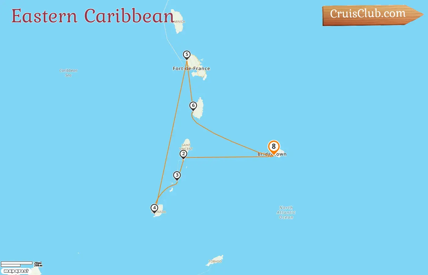 Cruise in the Eastern Caribbean from Bridgetown aboard Sea Cloud II ship with visits to Barbados, Saint Vincent and the Grenadines, Grenada, Martinique, and Saint Lucia for 8 days