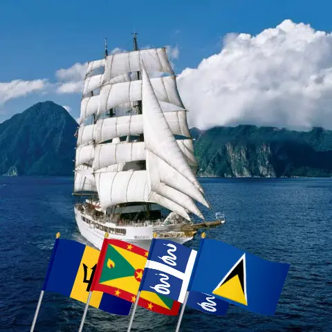 Cruzeiro no Caribe Oriental saindo de Bridgetown a bordo do navio Sea Cloud II com visitas a Barbados, São Vicente e Granadinas, Granada, Martinica e Santa Lúcia por 8 dias