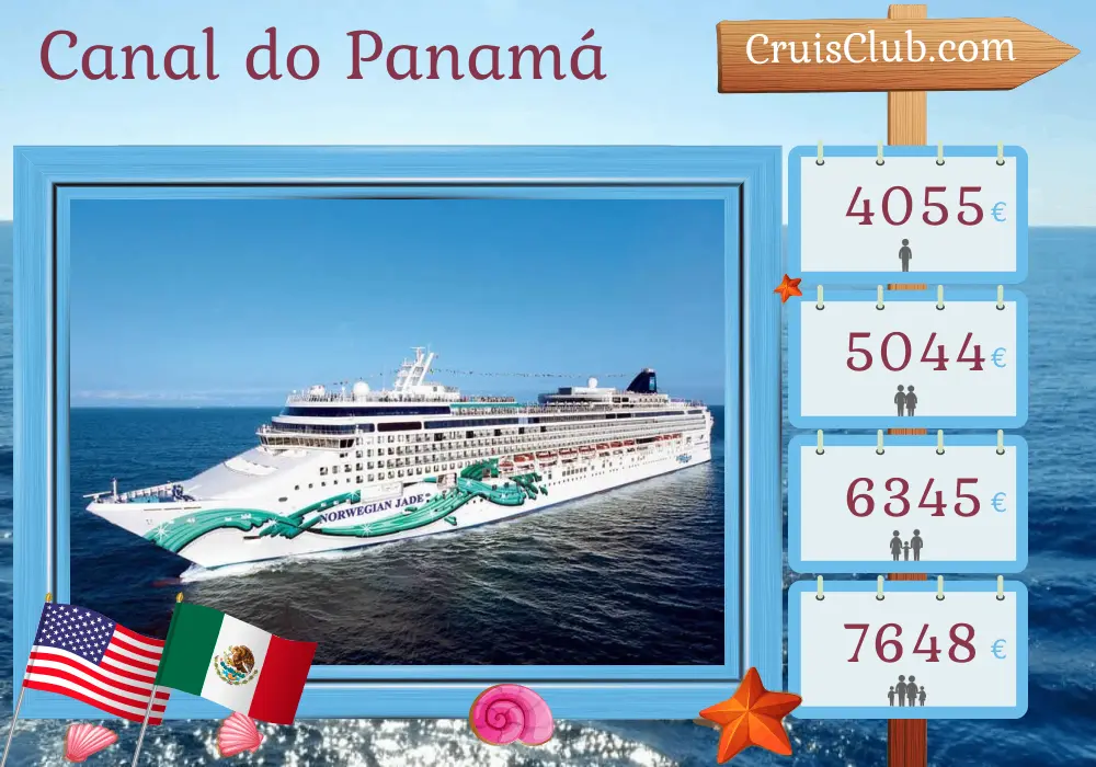 Cruzeiro no Canal do Panamá de San Diego para Miami a bordo do navio Norwegian Jade com visitas aos Estados Unidos, México, Guatemala, Costa Rica, Panamá e Colômbia por 16 dias
