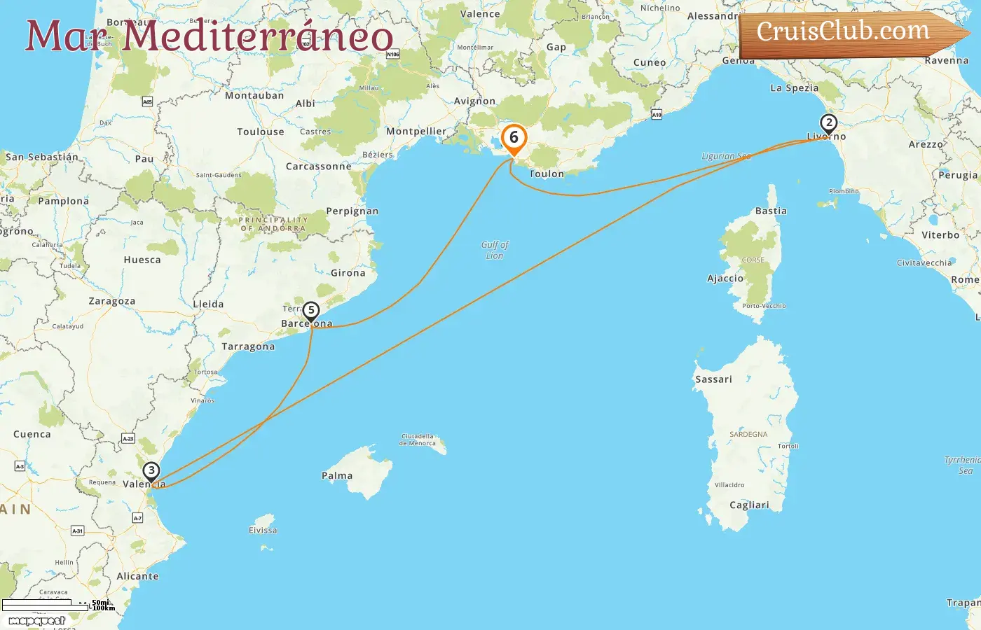 Crucero en el Mediterráneo desde Marsella a bordo del barco MSC Orchestra con visitas a Francia, Italia y España durante 6 días