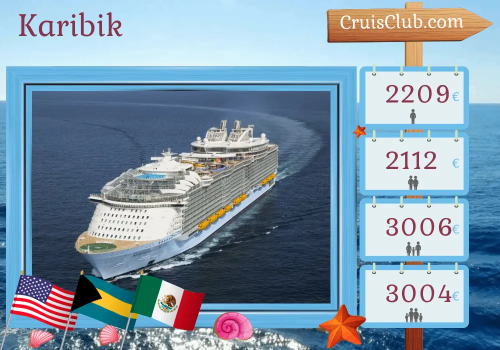 Kreuzfahrt in der Karibik ab Galveston an Bord des Schiffes Symphony of the Seas mit Besuchen in den USA, den Bahamas und Mexiko für 9 Tage