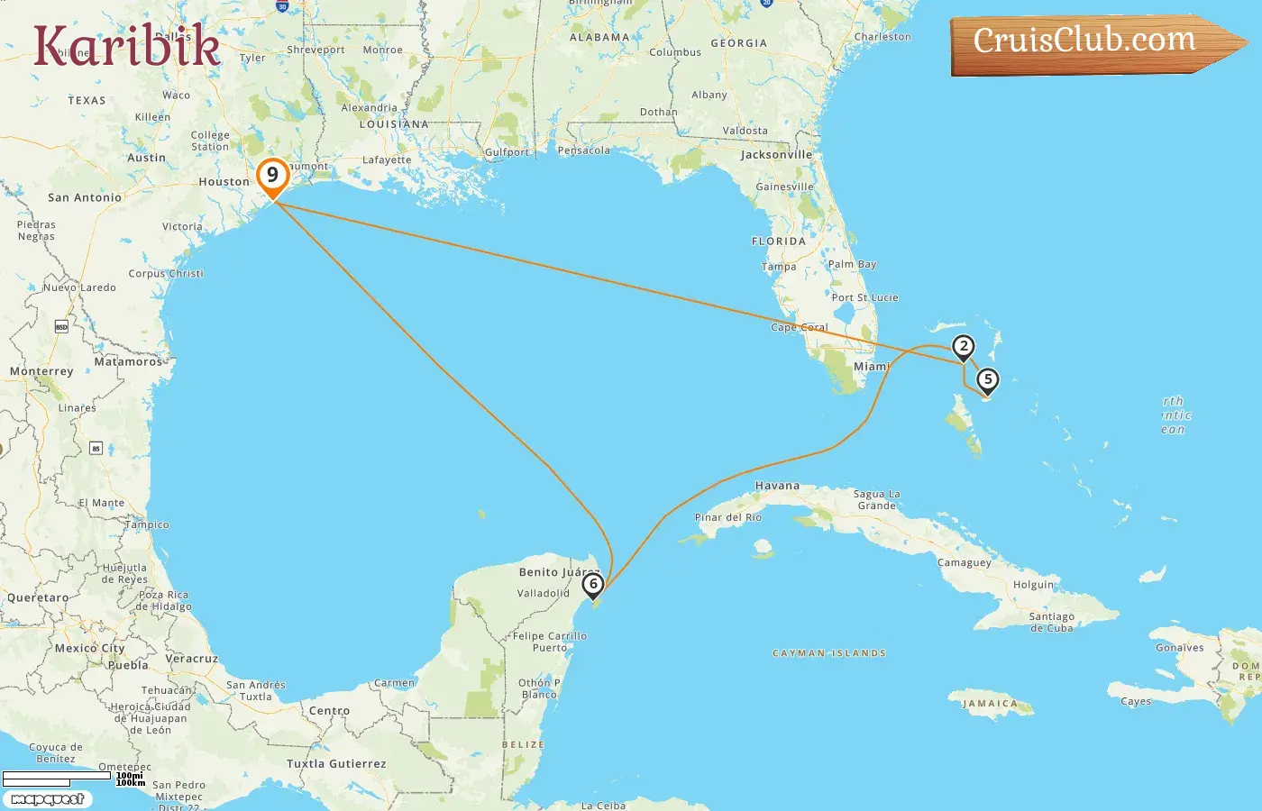 Kreuzfahrt in der Karibik ab Galveston an Bord des Schiffes Symphony of the Seas mit Besuchen in den USA, den Bahamas und Mexiko für 9 Tage