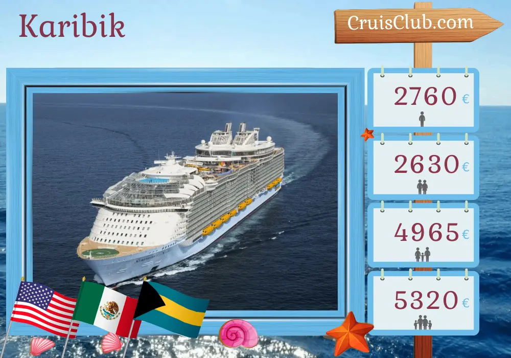 Kreuzfahrt in der Karibik ab Galveston an Bord des Schiffes Symphony of the Seas mit Stopps in den USA, Mexiko und Bahamas für 9 Tage